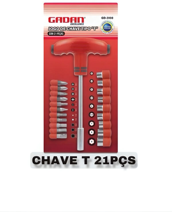 Jogo de Chave T 21 Peças Gadan - Aço Inoxidável, Cabo Antiderrapante e Design Ergonômico