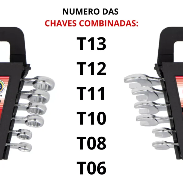Jogo de Chave Fixa 6 Peças Aço Carbono Gadan - Tamanhos 6mm a 13mm - Imagem 3