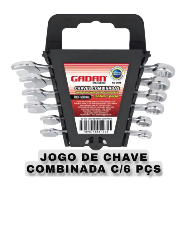 Jogo de Chave Fixa 6 Peças Aço Carbono Gadan - Tamanhos 6mm a 13mm