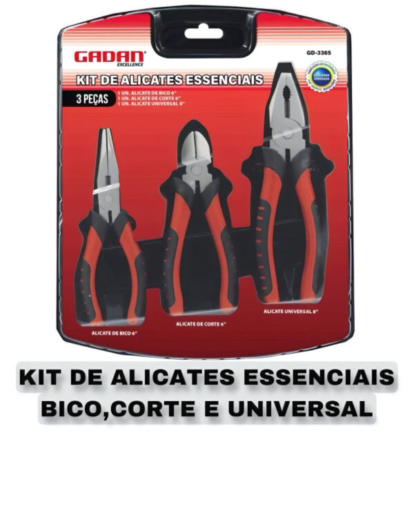Kit de Alicates Essenciais Gadan - Bico, Corte e Universal