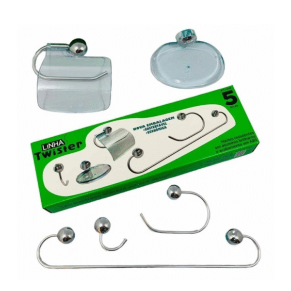 Kit para Banheiro Cromado Acessórios de Alumínio e Abs Twister 5 Peças