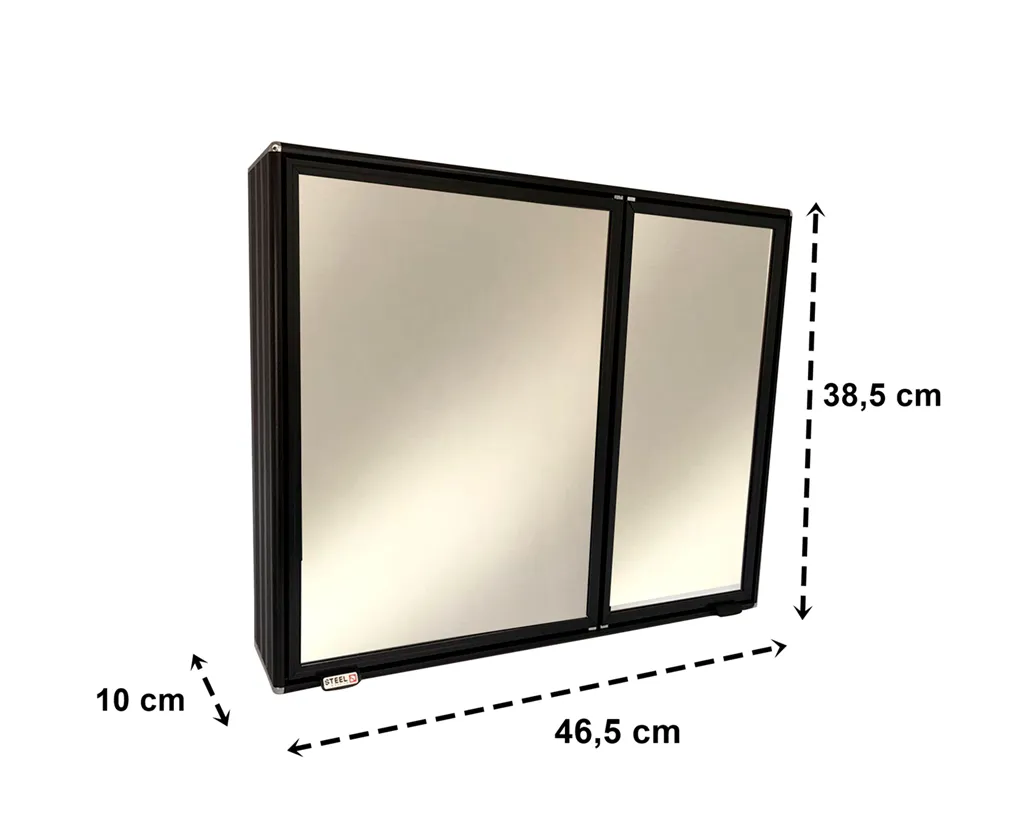 Armário Espelho Para Banheiro Alumínio 2 Portas Sobrepor Preto ou Cromado /Ref: al4840,al4840bk - Imagem 2