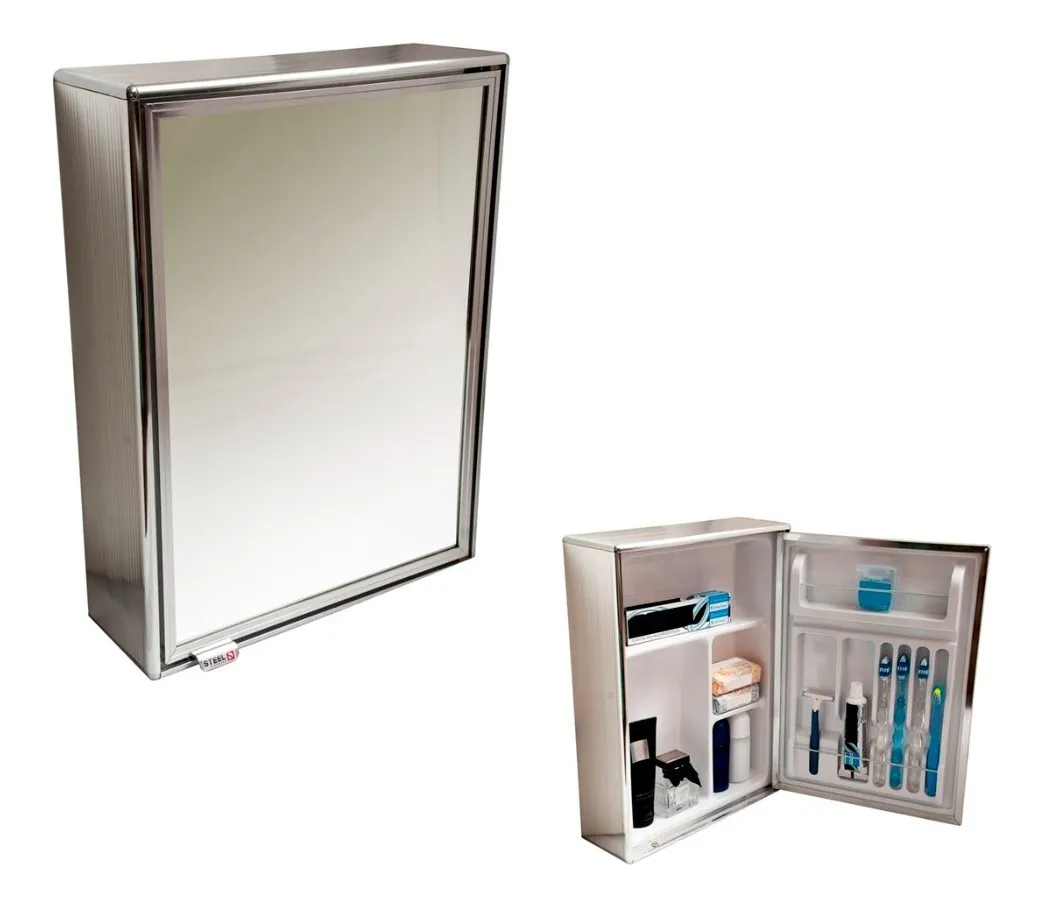 Armário Espelho Para Banheiro Alumínio Parede Sobrepor Preto ou Cromado /Ref: al3040,al3040bk - Imagem 7