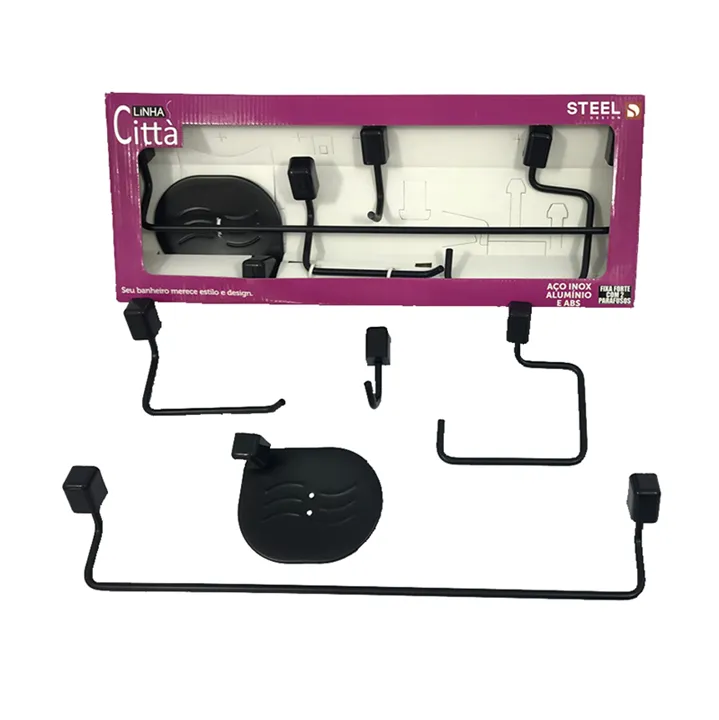 Kit Acessórios Black com 5 peças para Banheiro Città Steel Design