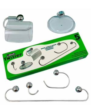 Kit para Banheiro Cromado Acessórios de Alumínio e Abs Twister 5 Peças