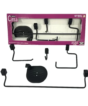 Kit Acessórios Black com 5 peças para Banheiro Città Steel Design